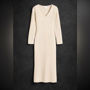 H&M Cream Knit Long Sleeve Ribbed Dress Size S